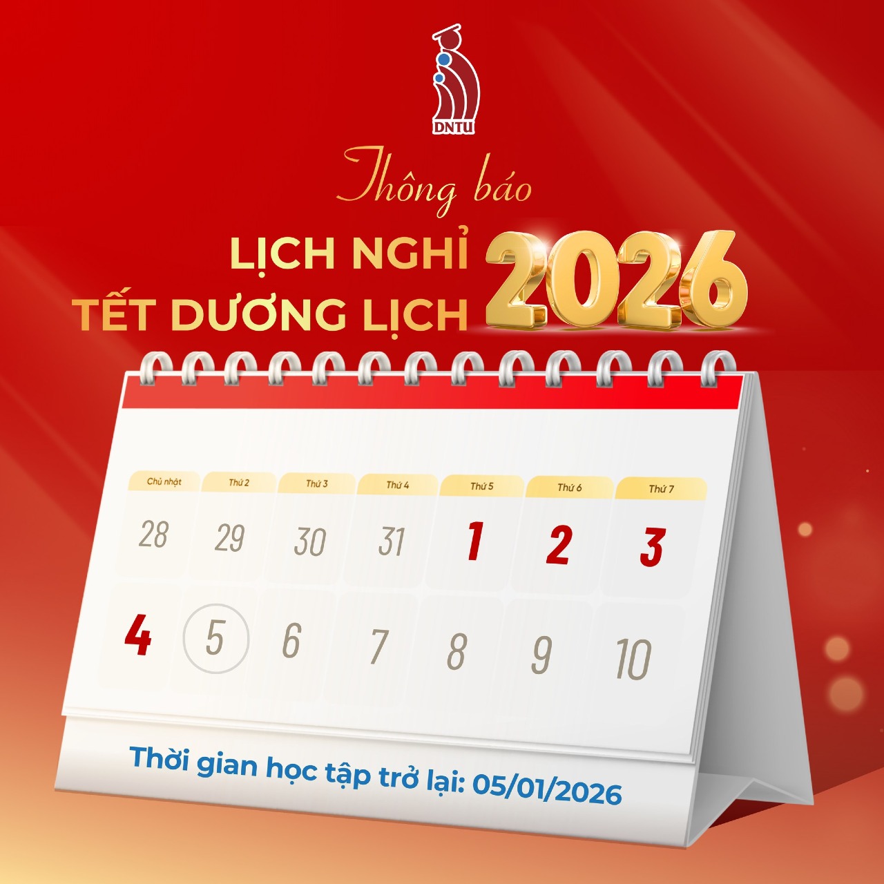 THÔNG BÁO Về việc điều chỉnh lịch nghỉ Tết Dương lịch năm 2026